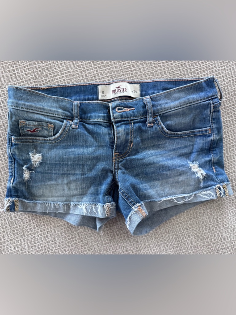 Hollister Women's Blue Distressed Denim Shorts